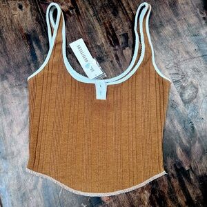 BDG Urban Outfitters Brown Ribbed Tank Top with very light mint colored Trim